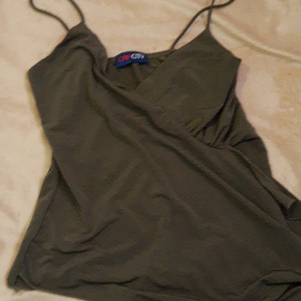 Army Green Satin Spaghetti Top